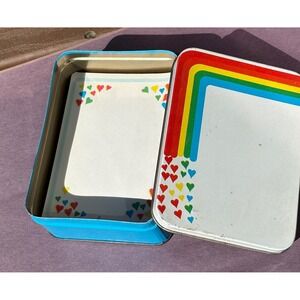 Vintage 80's Rainbow Heart Stationery Set Tin Blue White Retro